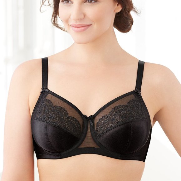 Set of 3! 42D Glamorise ELEGANCE Bra (UNDERWIRED) Lace STRETCH-STRAPS BLACK NEW - Picture 3 of 11